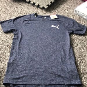 Men’s Puma t-shirt - size S. Blue, short-sleeve w/ white logo & grey collar trim
